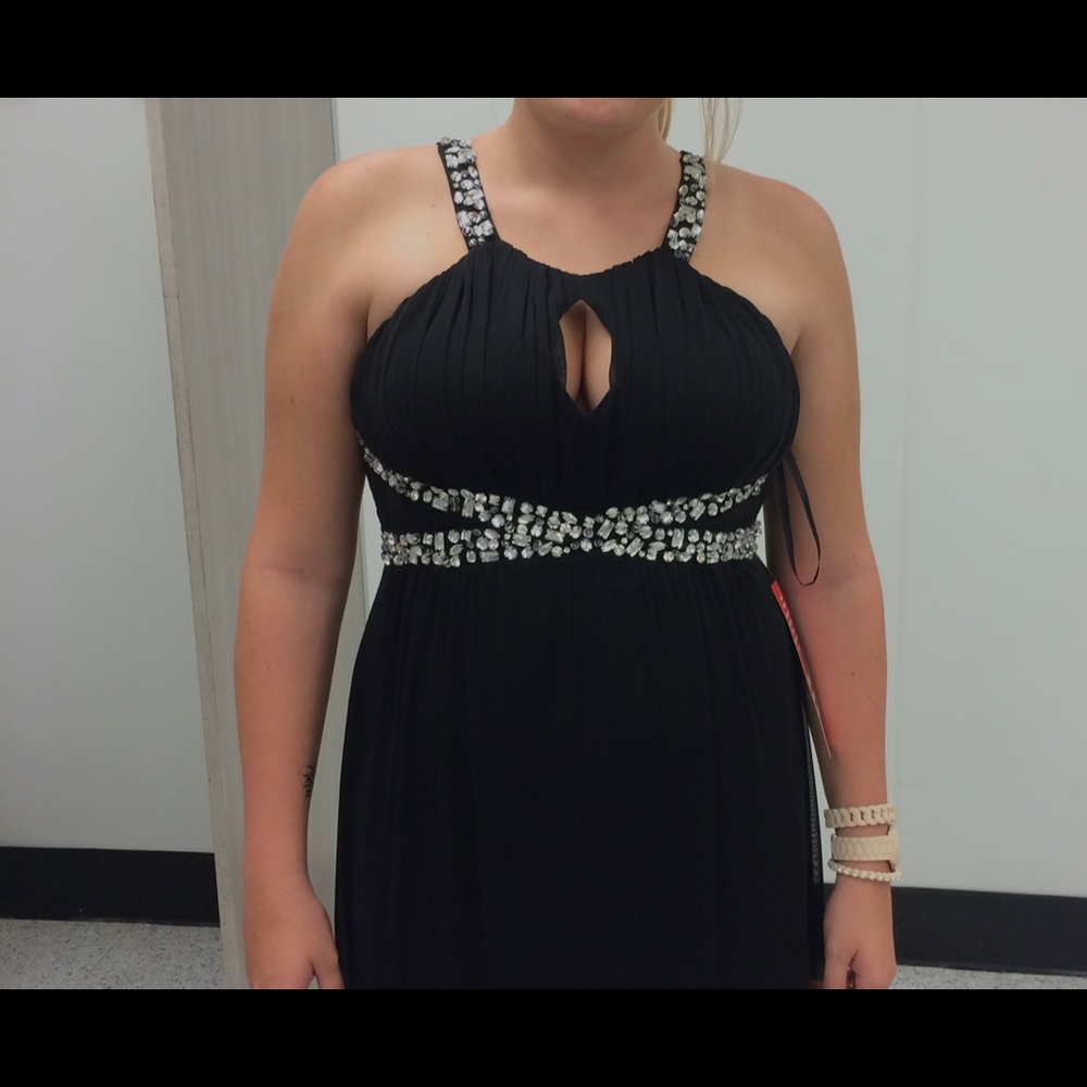 Black with Jewels full length Party Dress